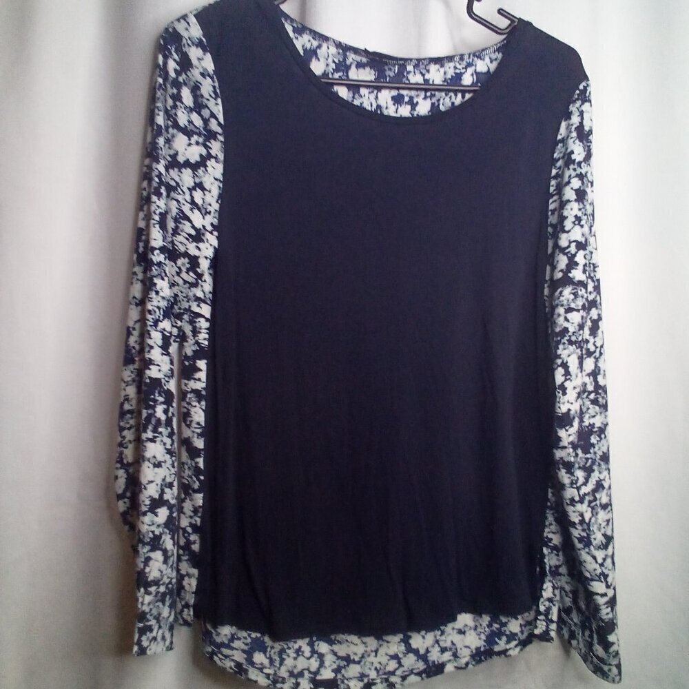 Ann Taylor Blouse S Long Sleeve Pattern Blue White
